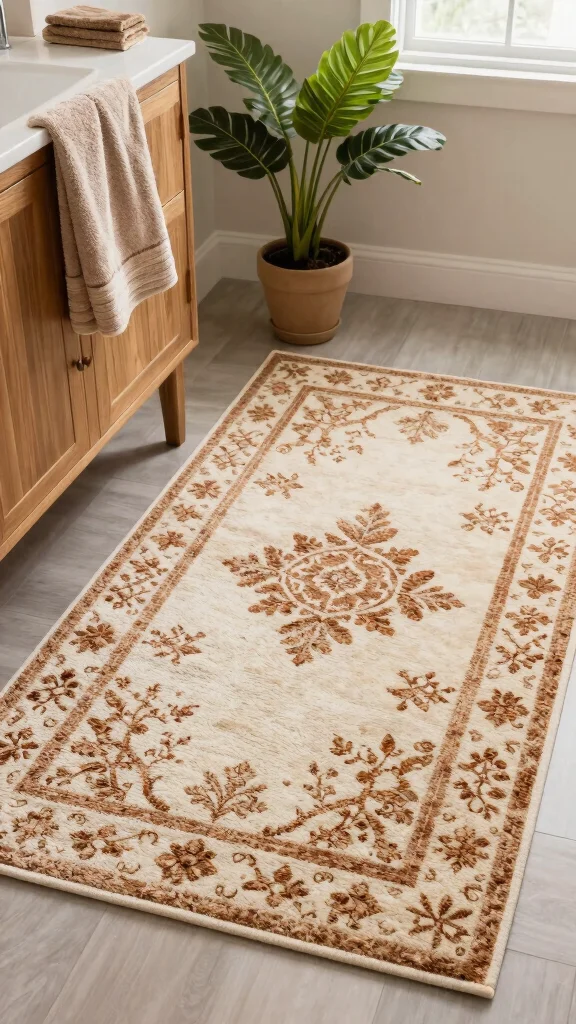 10 UGG-Style Plush Bathroom Rug Ideas for Ultra-Cozy Underfoot Comfort - 5. Cozy Cream and Brown Patterned Rugs 1