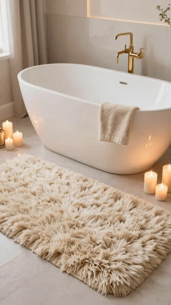 10 UGG-Style Plush Bathroom Rug Ideas for Ultra-Cozy Underfoot Comfort - 7. Luxurious Shag for a Spa Vibe 1