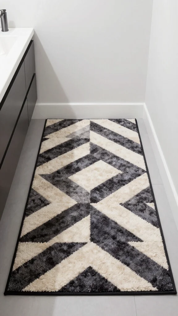 10 UGG-Style Plush Bathroom Rug Ideas for Ultra-Cozy Underfoot Comfort - 9. Geometric Patterns for Modern Appeal 1