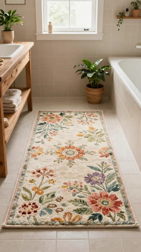 11 5x7 Bathroom Rug Ideas for a Generous Room-Filling Floor Layer - 10. Nature-Inspired Designs 1