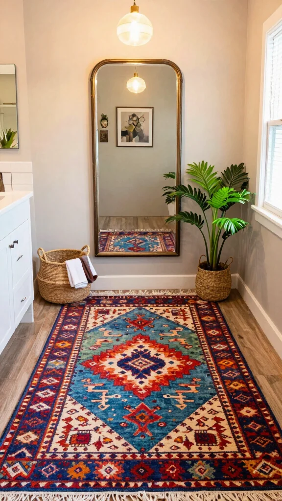 11 5x7 Bathroom Rug Ideas for a Generous Room-Filling Floor Layer - 11. Multi-Colored Bohemian Styles 1