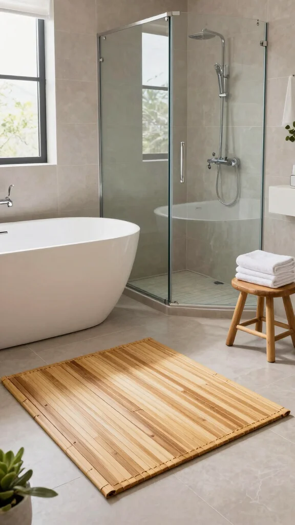 11 5x7 Bathroom Rug Ideas for a Generous Room-Filling Floor Layer - 3. Eco-Friendly Bamboo Mats 1