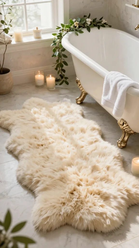 11 5x7 Bathroom Rug Ideas for a Generous Room-Filling Floor Layer - 7. Textured Faux Fur Rugs 1