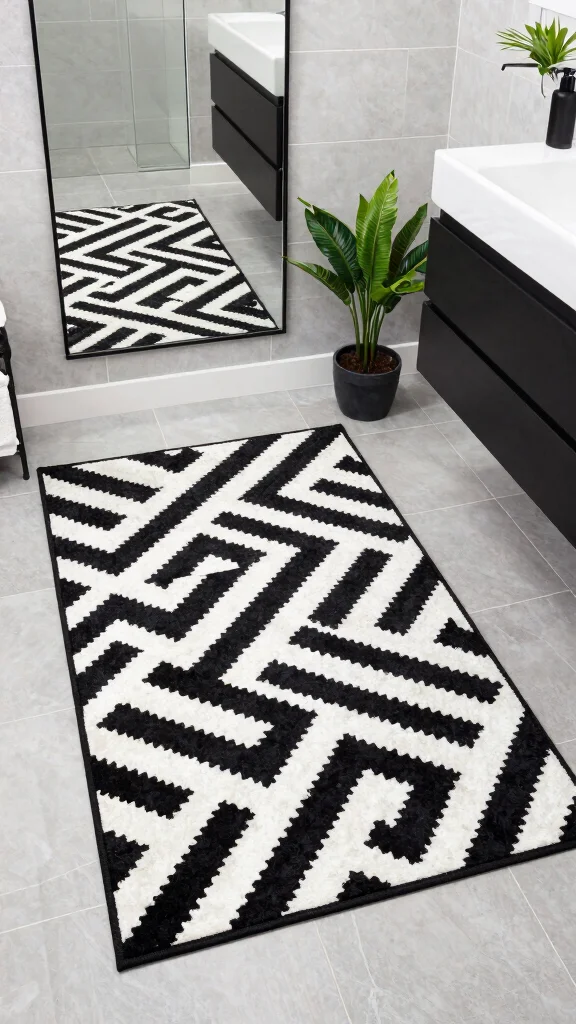 11 5x7 Bathroom Rug Ideas for a Generous Room-Filling Floor Layer - 8. Geometric Patterns 1