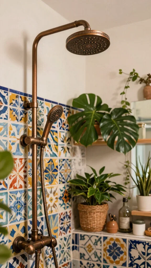 11 Bronze Shower Head Ideas for a Warm Vintage-Inspired Bathroom - 10. Bohemian Bronze Shower Head 1