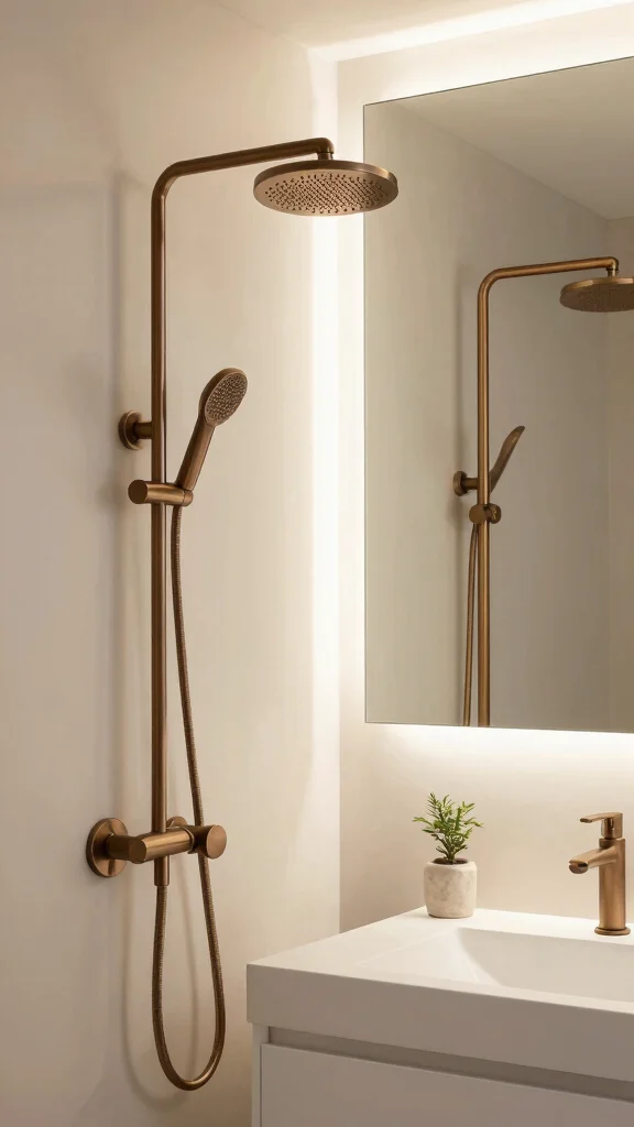 11 Bronze Shower Head Ideas for a Warm Vintage-Inspired Bathroom - 5. Sleek Modern Bronze Shower Head 1
