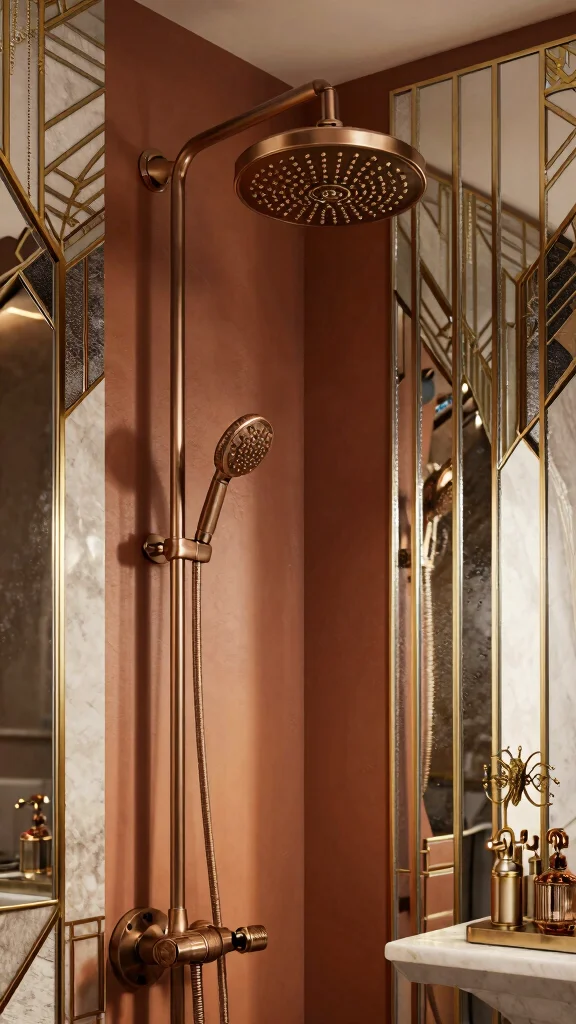 11 Bronze Shower Head Ideas for a Warm Vintage-Inspired Bathroom - 8. Art Deco Bronze Shower Head 1