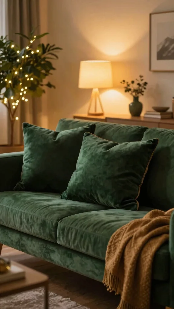 11 Dark Green Pillow Ideas for a Moody Rich Living Room or Bedroom - 11. Seasonal Mood Lighting: Enhancing the Atmosphere 1