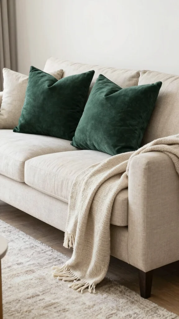 11 Dark Green Pillow Ideas for a Moody Rich Living Room or Bedroom - 7. Contrast with Light Neutrals: A Striking Balance 1