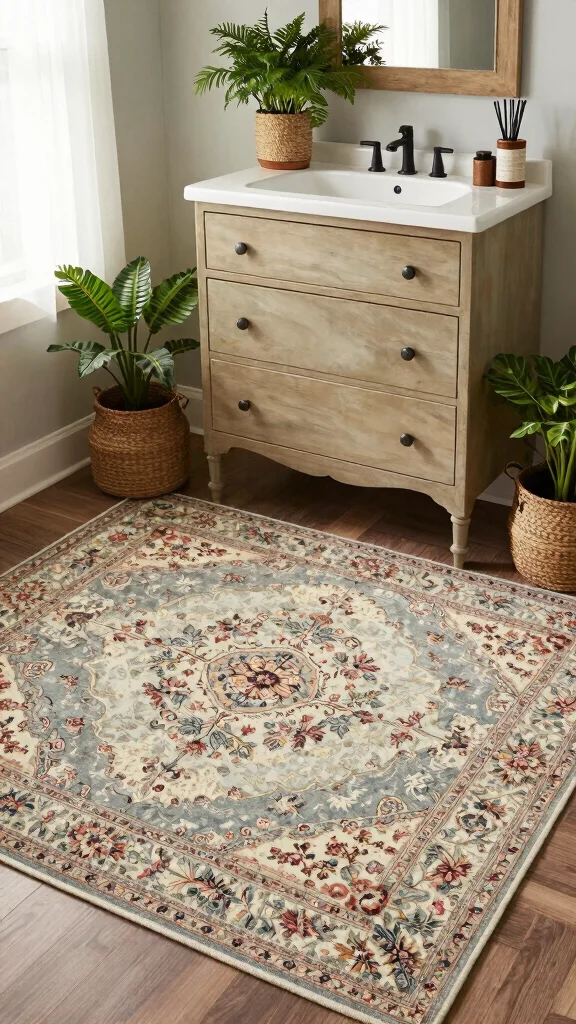 11 Eco-Friendly 3x5 Bathroom Rug Ideas for Small to Medium Bathroom Floors - 6. Vintage-Inspired Rugs 1