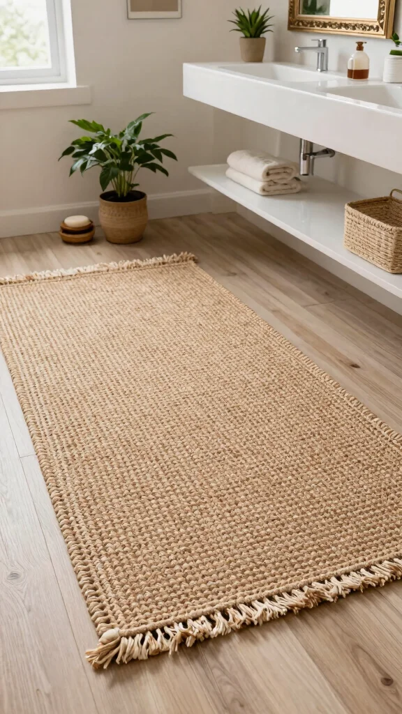 11 Eco-Friendly 4x6 Bathroom Rug Ideas for a Larger Bathroom or Double Vanity - 1. Textured Jute Weave for a Natural Touch 1