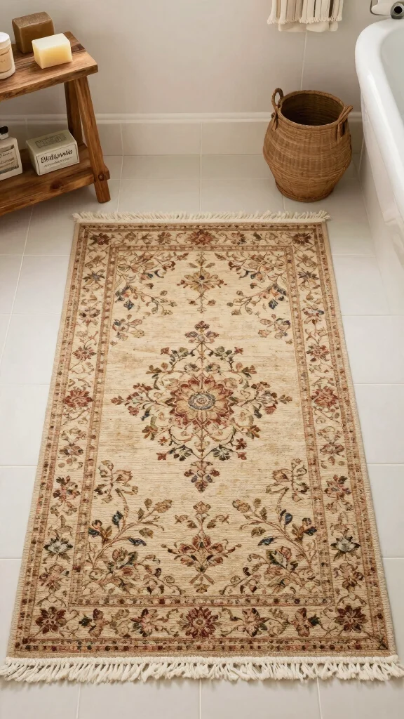 11 Eco-Friendly 4x6 Bathroom Rug Ideas for a Larger Bathroom or Double Vanity - 10. Vintage-Inspired Rugs for Timeless Charm 1