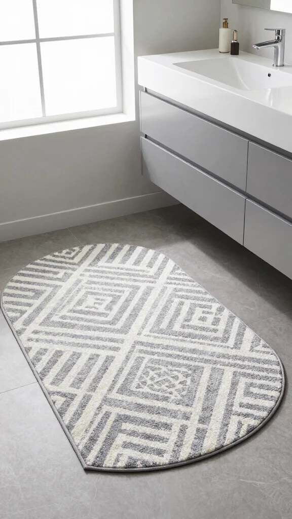 11 Eco-Friendly Half-Circle Bathroom Rug Ideas for Sustainable Home Decor - 11. Geometric Patterns 1