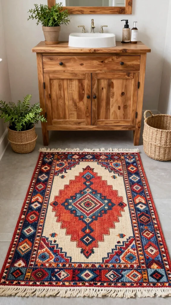 11 Eco-Friendly Half-Circle Bathroom Rug Ideas for Sustainable Home Decor - 6. Handwoven Wonders 1