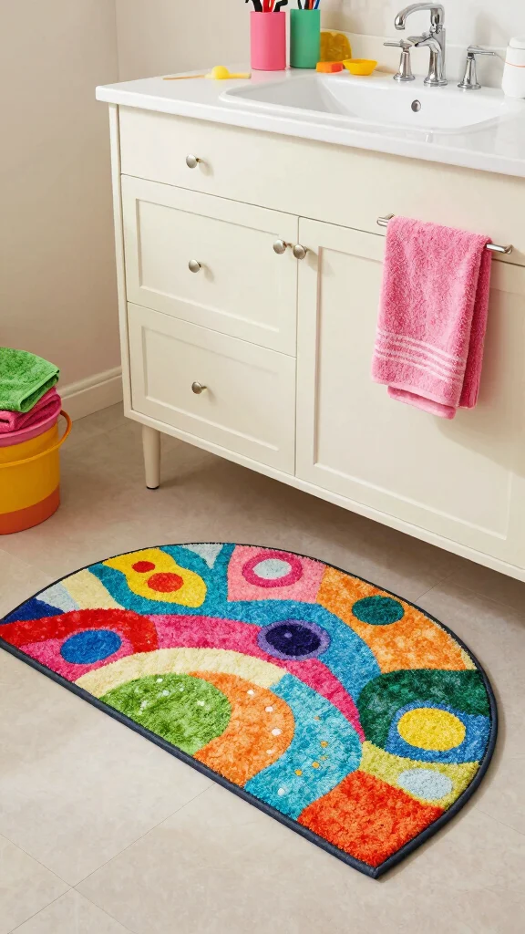 11 Eco-Friendly Half-Circle Bathroom Rug Ideas for Sustainable Home Decor - 9. Colorful Polyester 1