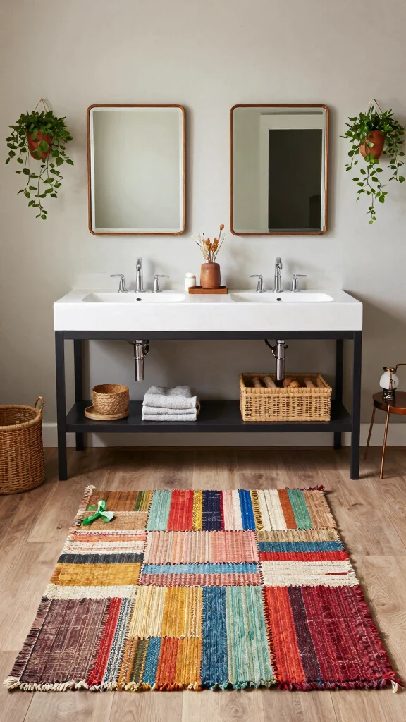 11 Extra-Long Bathroom Rug Ideas for Double Sinks and Wide Vanities - 11. Reclaimed Material Rugs 1