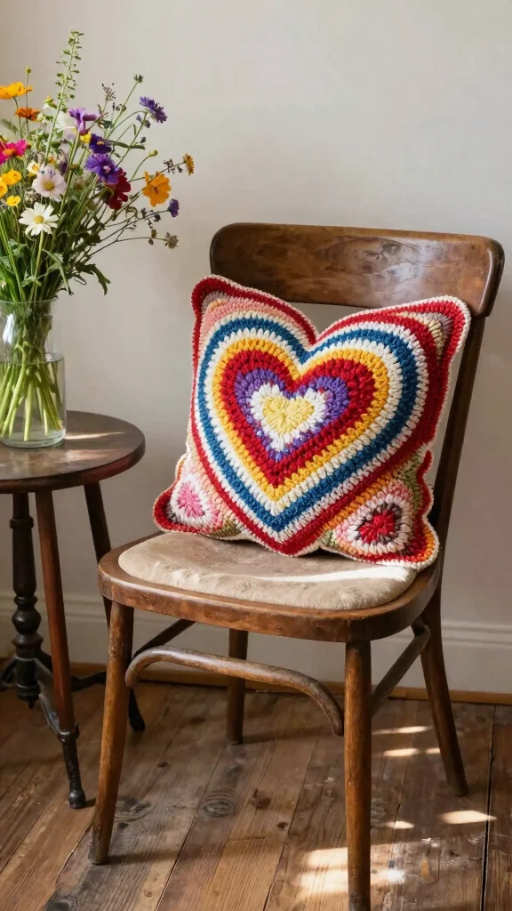 11 Heart-Shaped Pillow Ideas for a Sweet Romantic Home Accent - 4. Handmade Crochet Heart Pillow 1