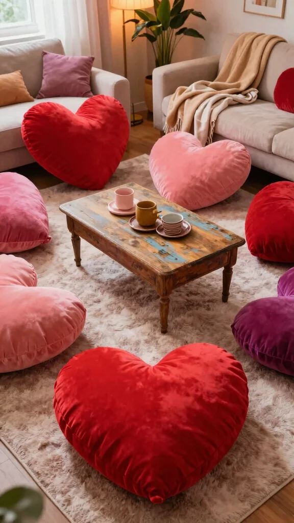 11 Heart-Shaped Pillow Ideas for a Sweet Romantic Home Accent - 6. Heart-Shaped Floor Pillows 1