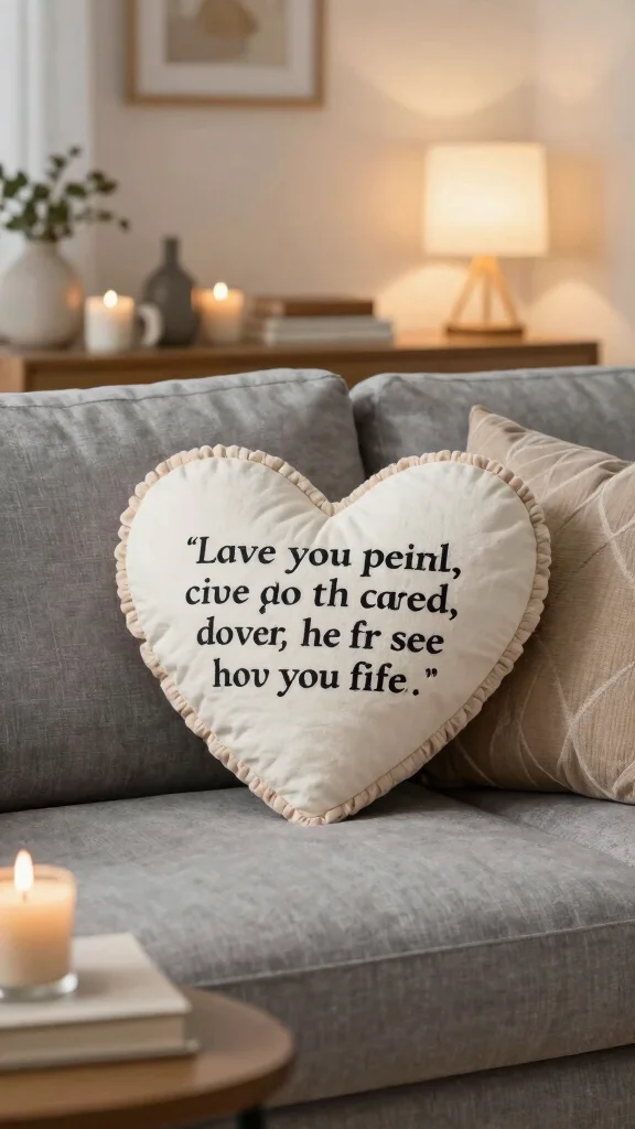 11 Heart-Shaped Pillow Ideas for a Sweet Romantic Home Accent - 7. Heart-Shaped Throw Pillow with Text 1
