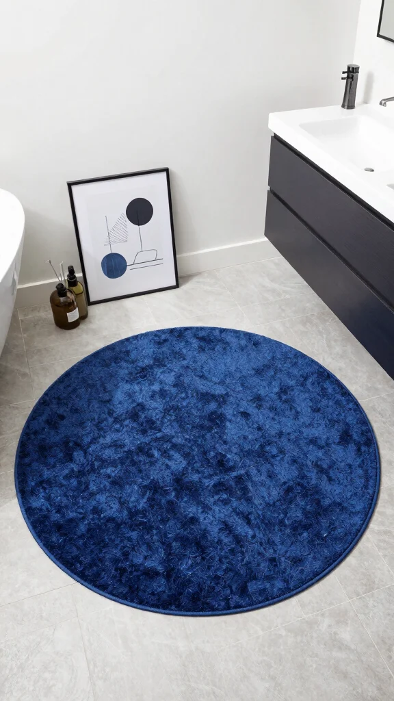 11 Large Round Bathroom Rug Ideas for a Bold Centered Floor Moment - 10. Striking Contrast 1