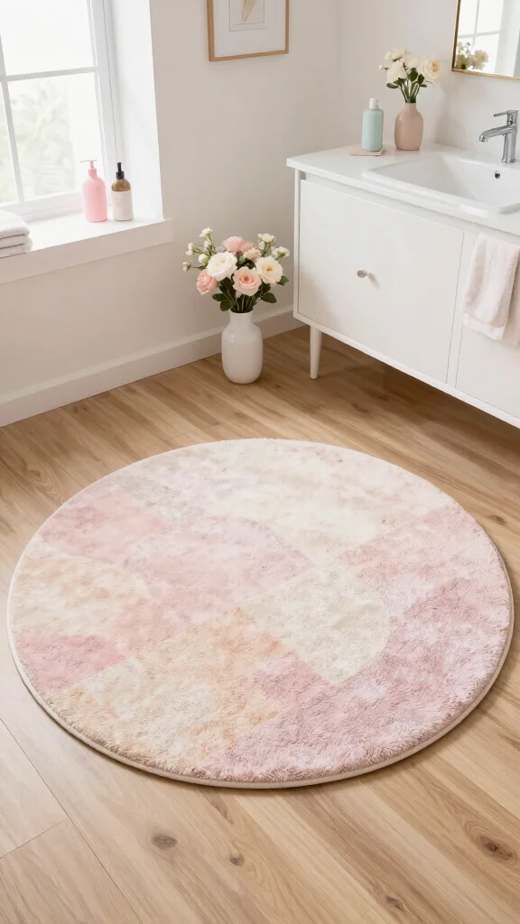 11 Large Round Bathroom Rug Ideas for a Bold Centered Floor Moment - 2. Soft Pastel Hues 1