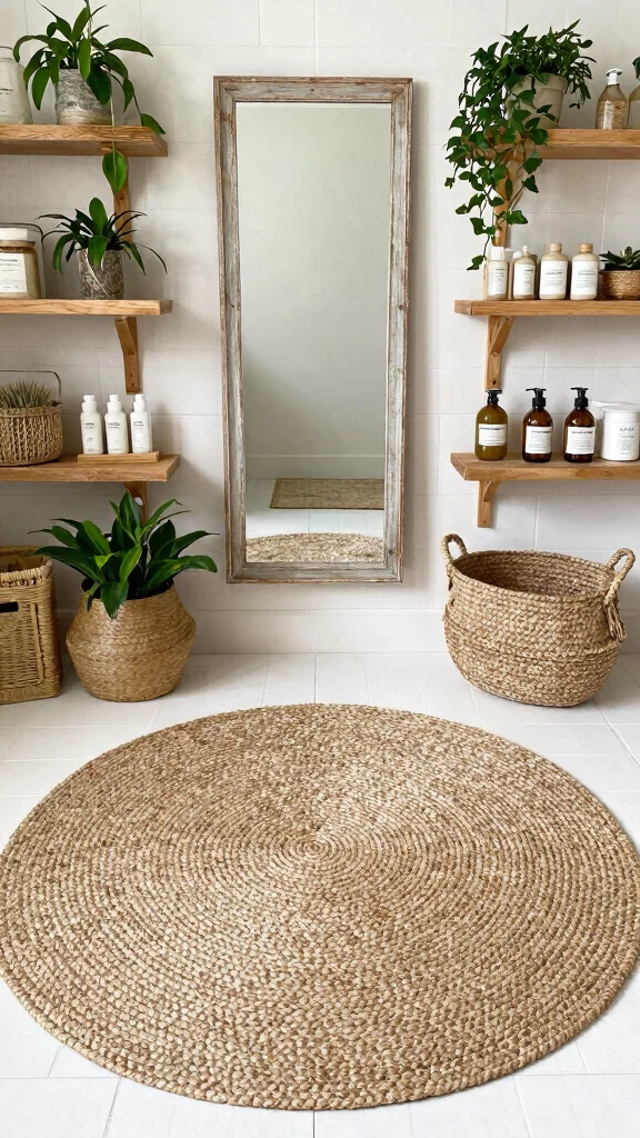 11 Large Round Bathroom Rug Ideas for a Bold Centered Floor Moment - 3. Textured Jute Rugs 1