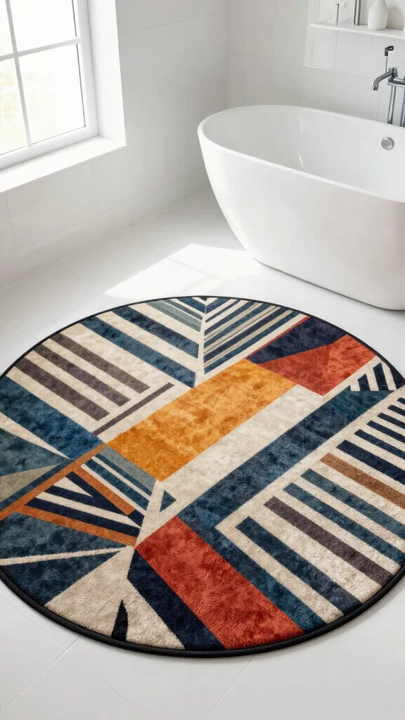 11 Large Round Bathroom Rug Ideas for a Bold Centered Floor Moment - 4. Geometric Designs 1