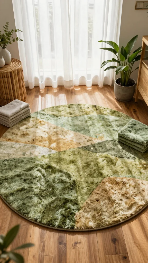 11 Large Round Bathroom Rug Ideas for a Bold Centered Floor Moment - 5. Eco-Friendly Dyed Fabrics 1