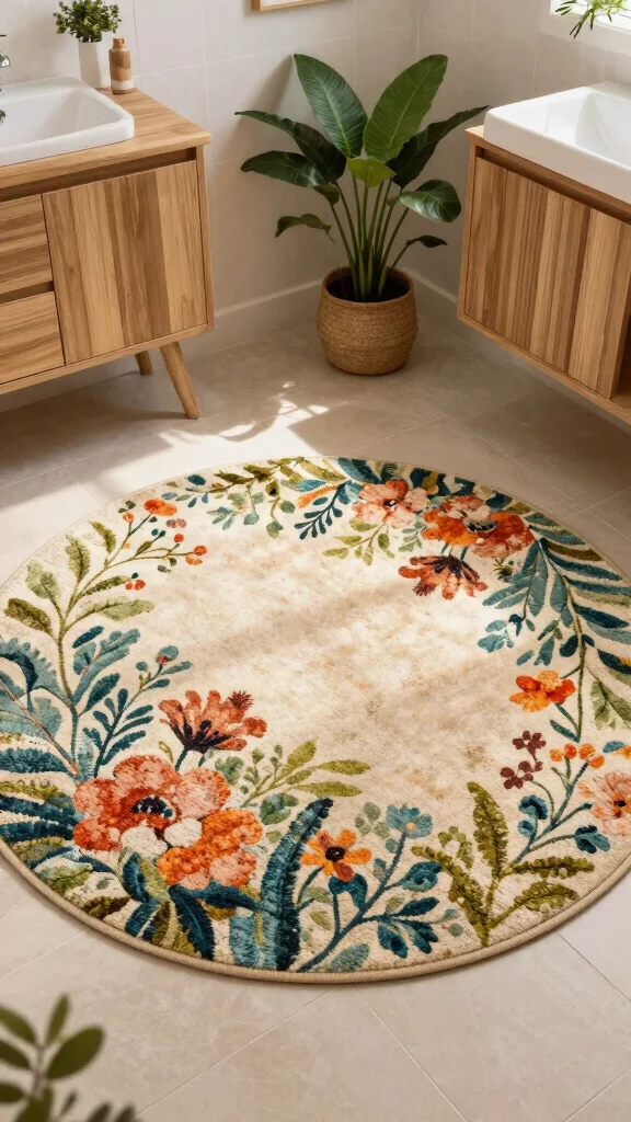 11 Large Round Bathroom Rug Ideas for a Bold Centered Floor Moment - 7. Nature-Inspired Designs 1