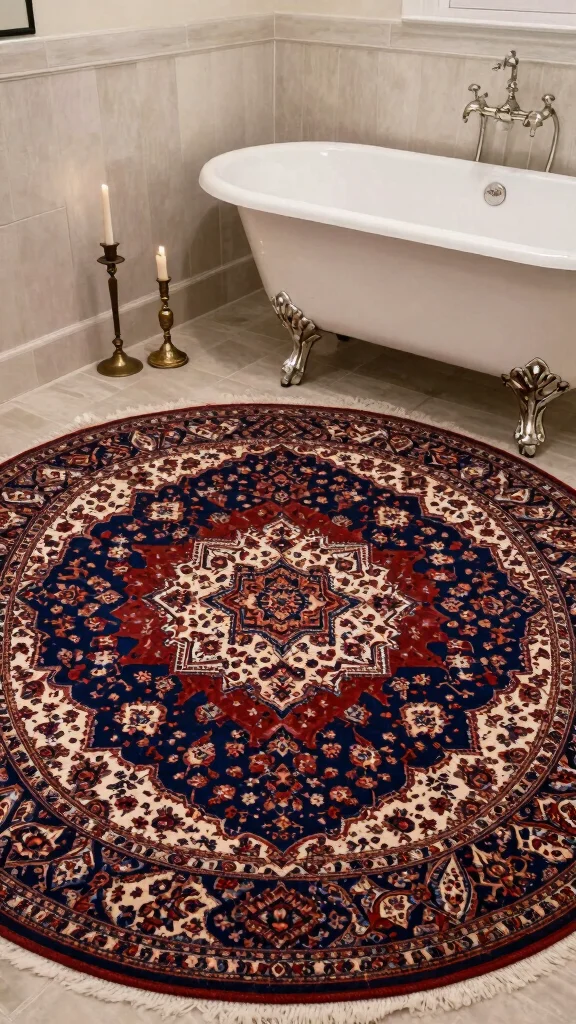 11 Large Round Bathroom Rug Ideas for a Bold Centered Floor Moment - 8. Vintage Persian Touch 1
