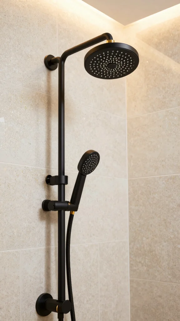 11 Matte Black Shower Head Ideas for a Bold Contemporary Bathroom - 4. Matte Black with Gold Accents 1