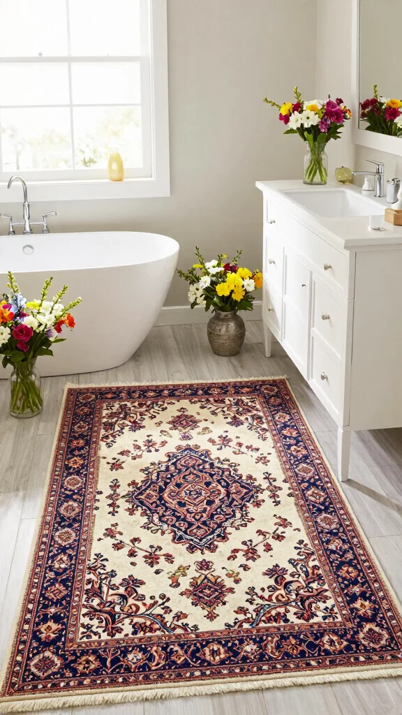 11 Persian Rug Ideas for the Bathroom for a Bold Vintage Floor Moment - 10. Seasonal Shifts with Rugs 1