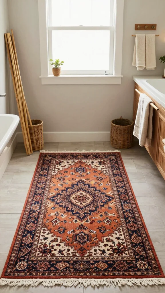 11 Persian Rug Ideas for the Bathroom for a Bold Vintage Floor Moment - 11. Sustainable Style with Vintage Rugs 1