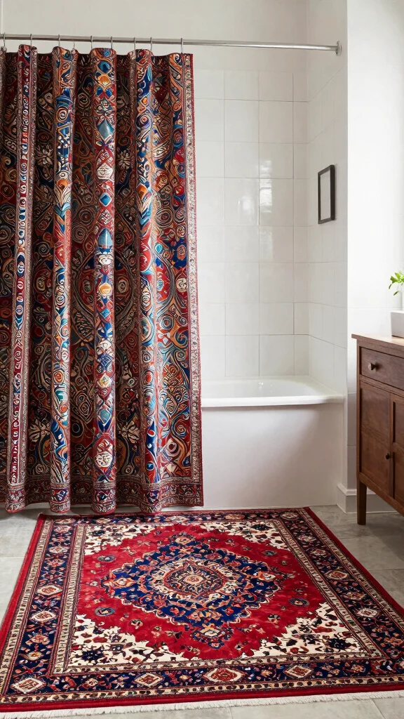 11 Persian Rug Ideas for the Bathroom for a Bold Vintage Floor Moment - 5. Mixing Patterns with Confidence 1