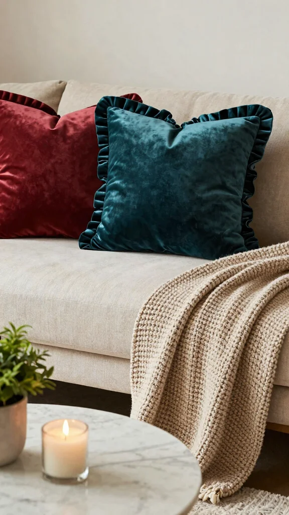 11 Ruffle Pillow Ideas for a Soft Romantic Feminine Touch - 3. Soft Velvet Ruffled Cushions 1