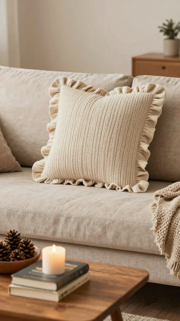 11 Ruffle Pillow Ideas for a Soft Romantic Feminine Touch - 5. Chunky Knit Ruffled Pillows 1