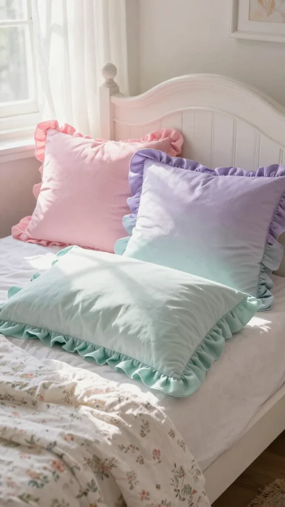 11 Ruffle Pillow Ideas for a Soft Romantic Feminine Touch - 6. Pastel Ombre Ruffled Pillows 1