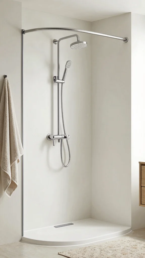 11 Shower Head Extender Ideas for Better Reach and More Flexible Positioning - 4. Curved Shower Rod with Adjustable Head 1