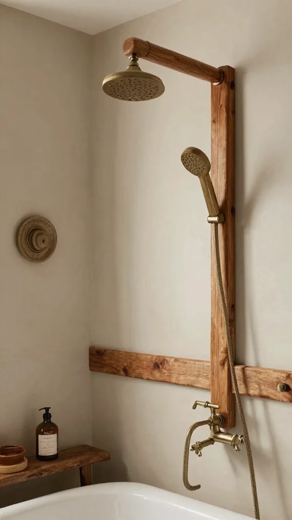 11 Shower Head Extension Arm Ideas for the Perfect Angle and Height - 6. Rustic Wooden Extensions 1