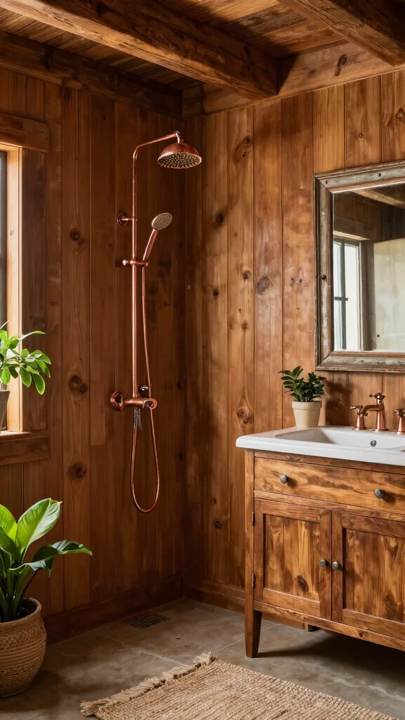11 Vintage Shower Head Ideas for a Classic Period-Inspired Bathroom - 3. Rustic Charm with a Touch of Copper 1