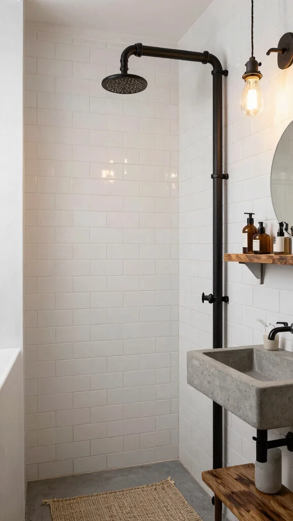 11 Vintage Shower Head Ideas for a Classic Period-Inspired Bathroom - 5. Retro Industrial Blend 1
