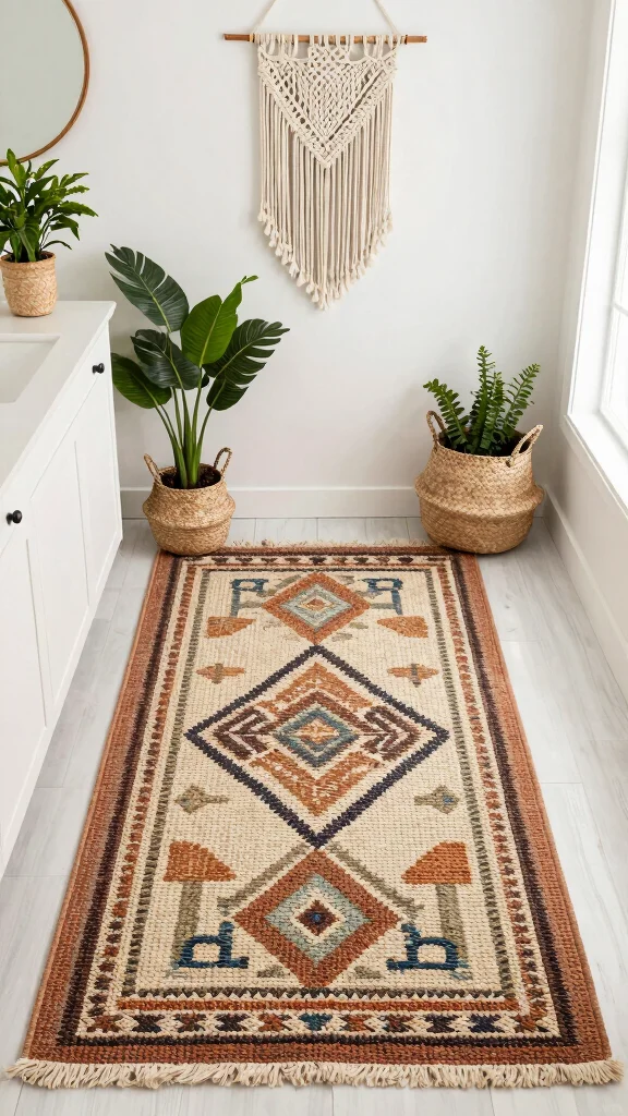 11 Waffle-Weave Bathroom Rug Ideas for a Light Quick-Drying Floor Textile - 6. Bohemian Vibes 1