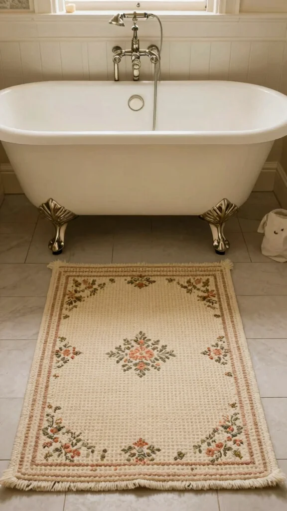 11 Waffle-Weave Bathroom Rug Ideas for a Light Quick-Drying Floor Textile - 7. Vintage Charm 1