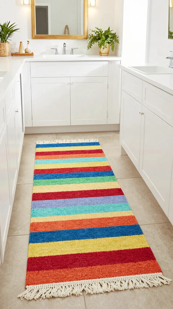 11 Washable Bathroom Runner Rug Ideas That Stay Clean and Look Fresh - 9. Colorful Stripes 1