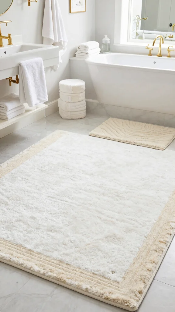 12 3-Piece Bathroom Rug Set Ideas for a Coordinated Complete Floor - 10. Elegant White and Ivory Sets 1