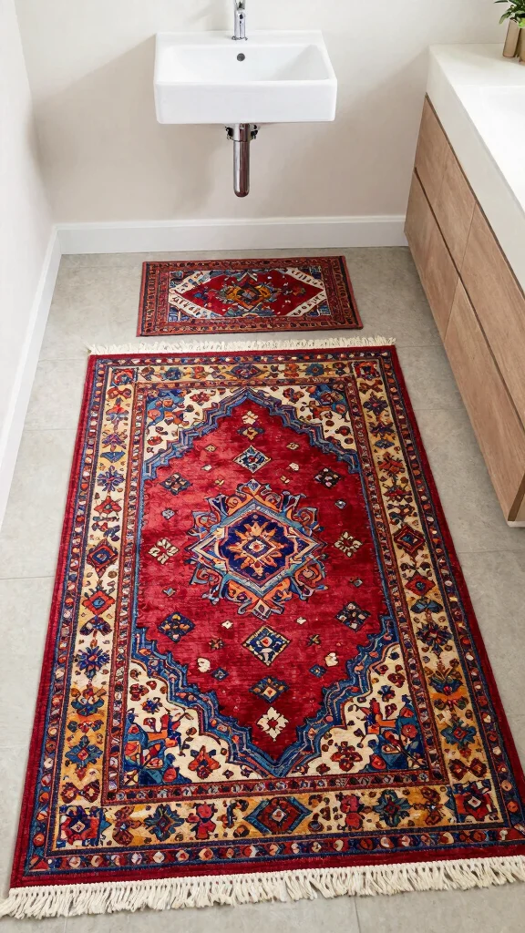 12 3-Piece Bathroom Rug Set Ideas for a Coordinated Complete Floor - 11. Artistic Handcrafted Rugs 1