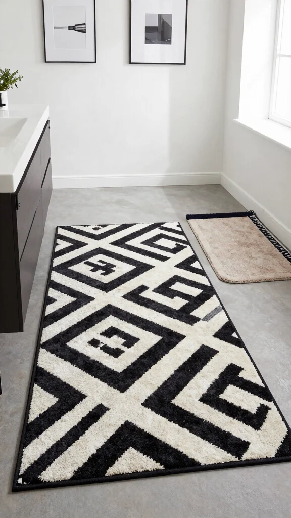 12 3-Piece Bathroom Rug Set Ideas for a Coordinated Complete Floor - 6. Minimalist Geometric Designs 1