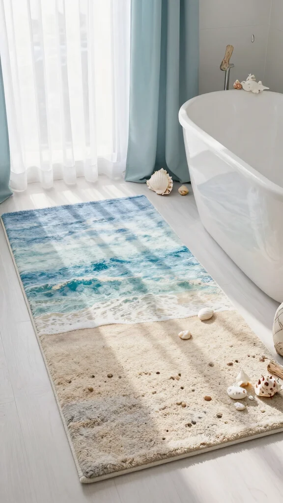 12 3-Piece Bathroom Rug Set Ideas for a Coordinated Complete Floor - 8. Coastal-Inspired Textiles 1