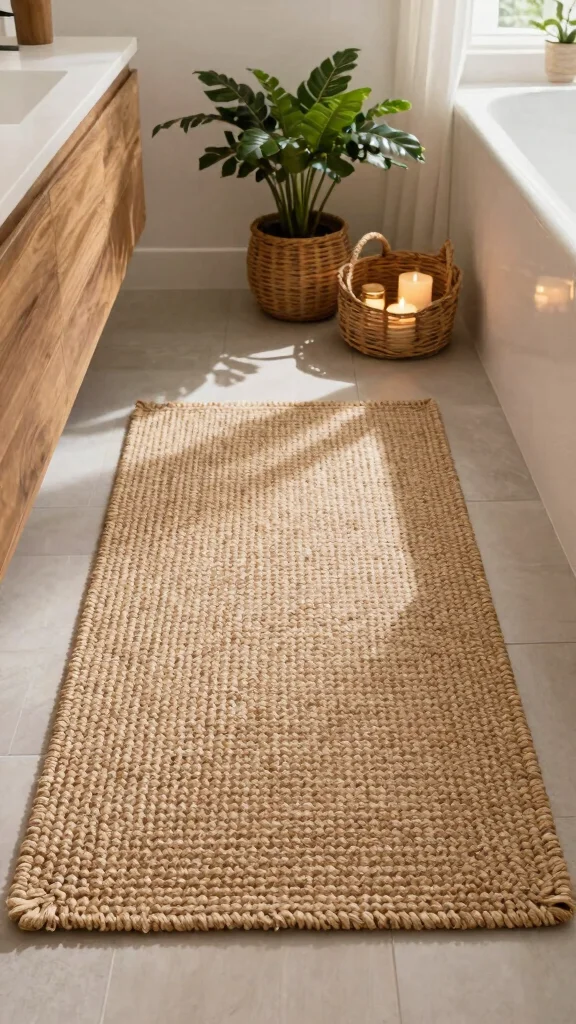 12 Bathroom Rug and Runner Ideas for a Layered Cohesive Floor - 2. Jute and Natural Fibers 1