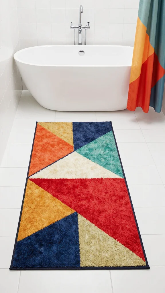 12 Bathroom Rug and Runner Ideas for a Layered Cohesive Floor - 3. Bold Geometric Patterns 1